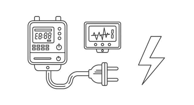 Digital Meter and Monitor with Electrical Plug and Lightning Bolt Icon