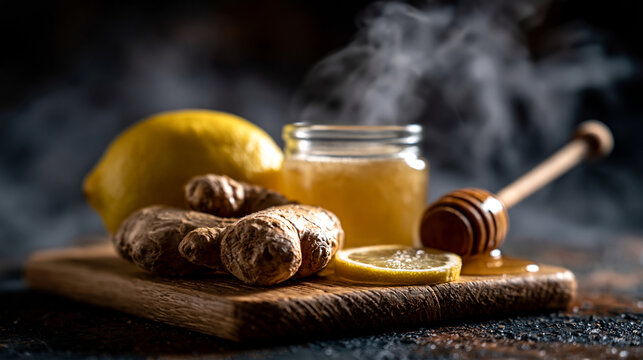 Natural ginger lemon and honey tonic steam preparation with wellness immunity holistic