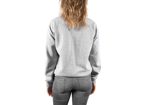 Blank sweatshirt mock up back side view, png, transparent backgroud. Female wear hoodie mockup, cut out. Hoody design presentation. Jumper backward. Man clothes sweat shirt sweater wear