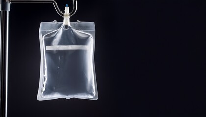 iv bag hanging against a black background
