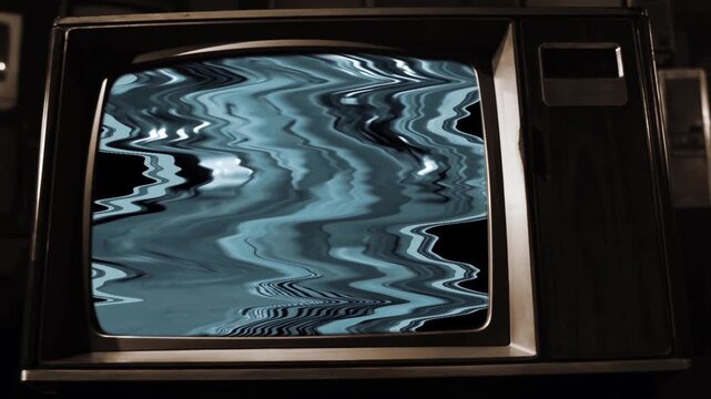Retro Sepia TV Turning On and Off with Static Glitch and Green Screen
