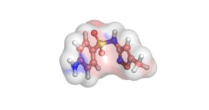 Sulfamethoxazole, sulfonamide antibiotic for bacterial infection treatment, 3D molecule 4K