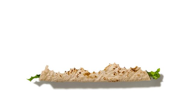 Taco disappears bite by bite in playful food stop motion animation on white background. Concept of Mexican food advertising, snack craving, creative menu promotion.