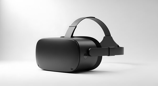 Modern black virtual reality headset isolated on white background