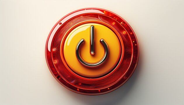 red and yellow power button symbol with signifies power and energy technology on white background