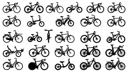 Fototapeta premium Bicycle Vector Icon Set Modern Bike Outline and Silhouette Collection Isolated on White Background