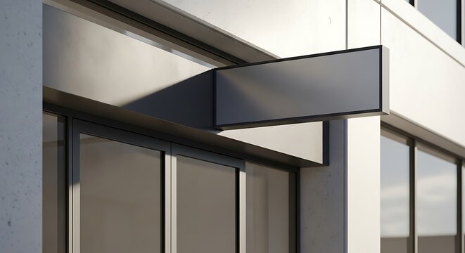 Blank rectangular store sign mockup on a modern building facade