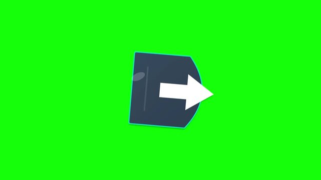 Animated exit door icon with arrow on green screen background