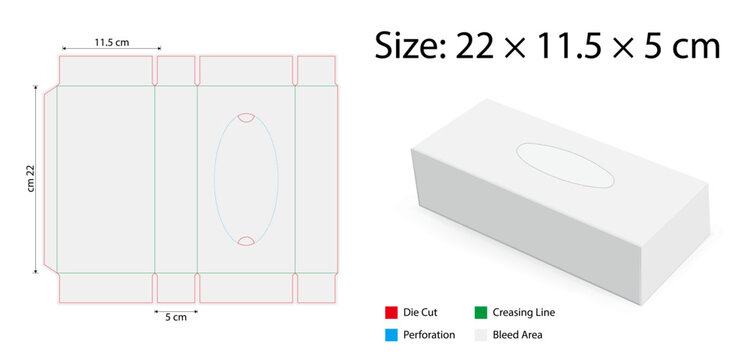 Tissue Box Packaging Die Cut Template for 100 Sheets &ndash; Vector Dieline