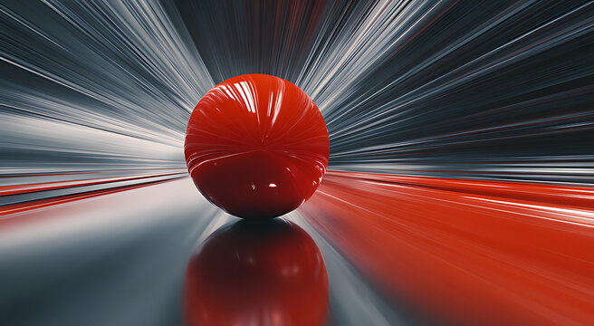 A red bowling ball rolls down the alley with a motion