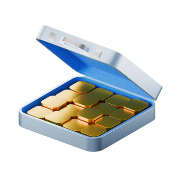 3d open briefcase with gold
