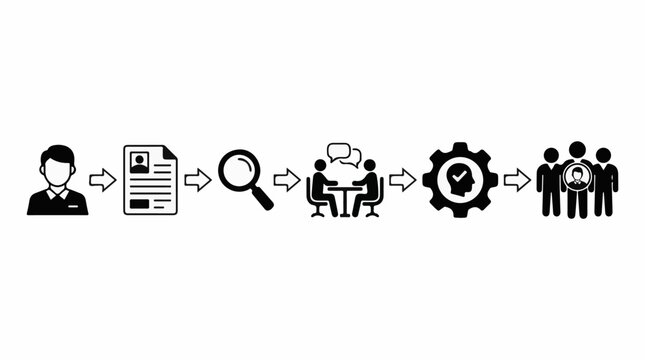 A flowchart illustrates the hiring process from candidate to selection