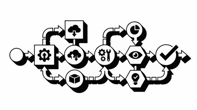 A flowchart illustrating a process with icons for operations data and results