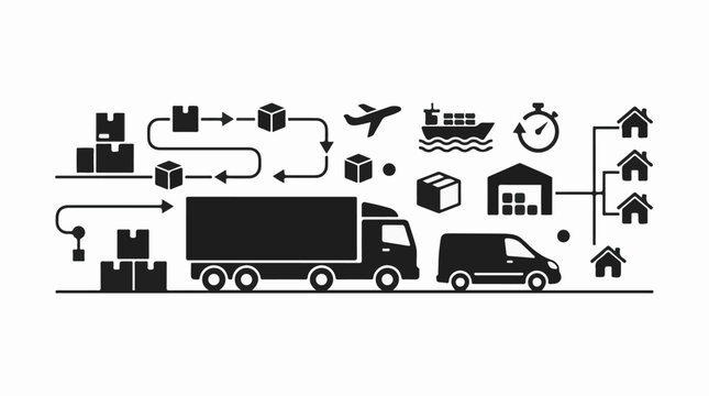 A flowchart illustrating logistics supply chain and delivery from warehouse to homes