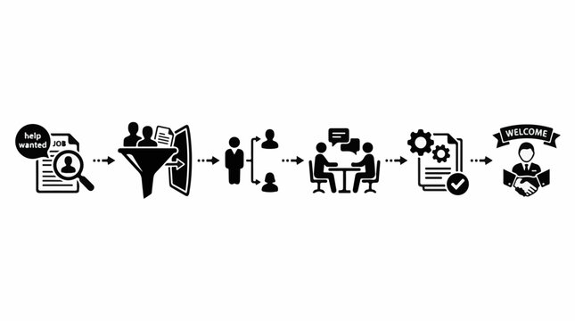 A flowchart illustrating the hiring process from application to onboarding