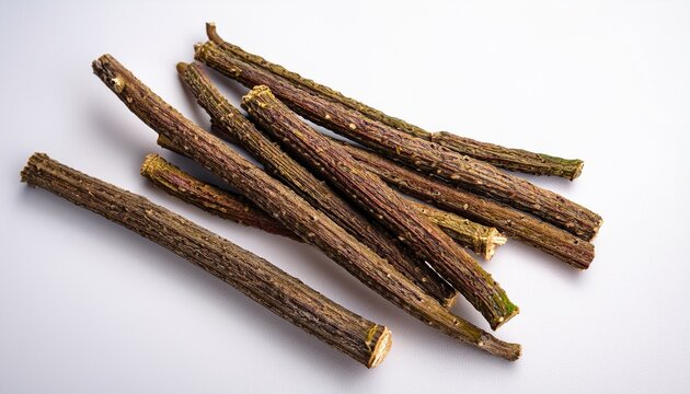 Giloy Guduchi Stems Flat Lay On White Background Dried Giloy Or Guduchi Stems Tinospora Cordifolia