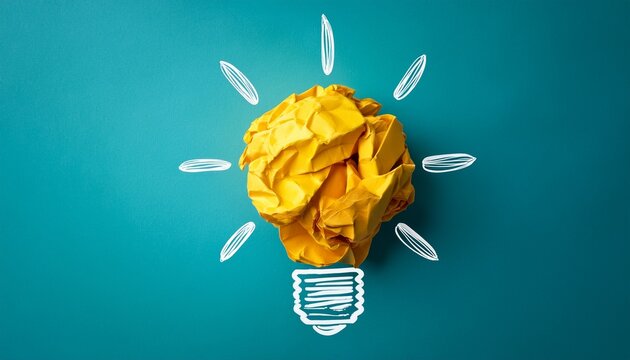 yellow crumpled paper shaped as a lightbulb idea concept