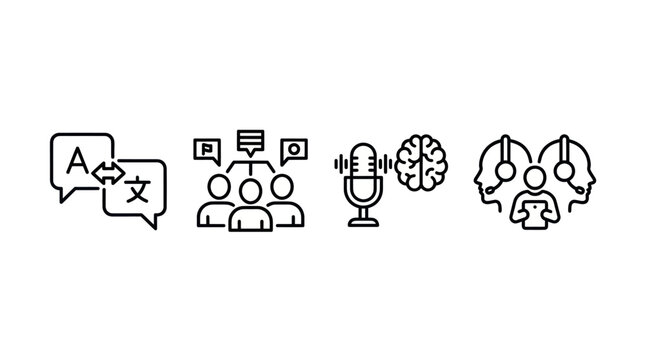 Language translation and global communication service icons.