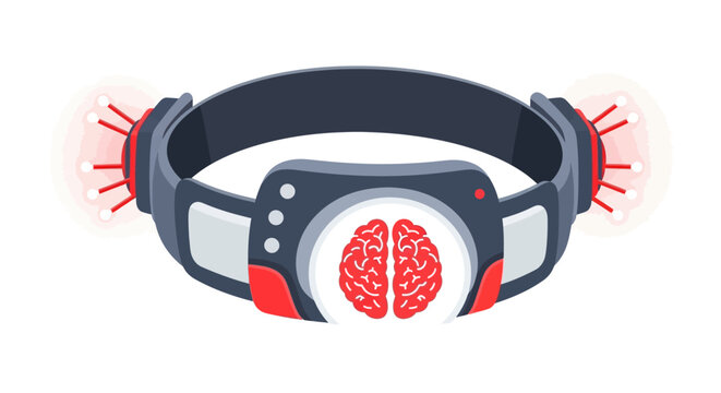Futuristic Brain-Computer Interface Headband Illustration - Neurotechnology and Mental Health Wearable Device Icon