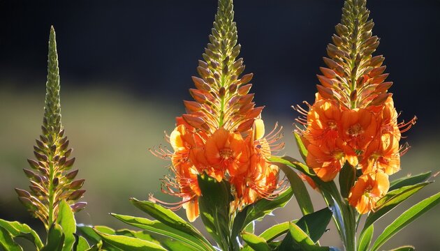 Eonotis Leonurus Shows Bright Orange And Green Flowers On Tall Stems