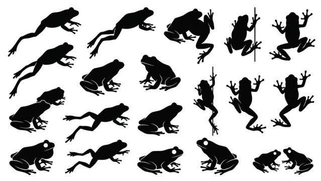 Set of AutoCAD buildings architecture vector collection of frog silhouettes and poses