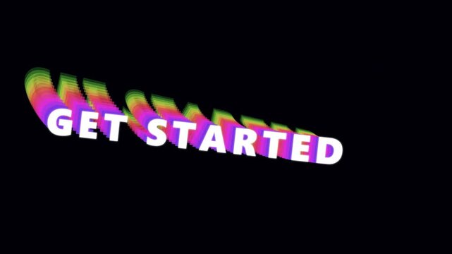 Kinetic typography animation of get started text with glitch effects