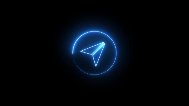 Glowing neon telegram icon isolated on black background 4k video.