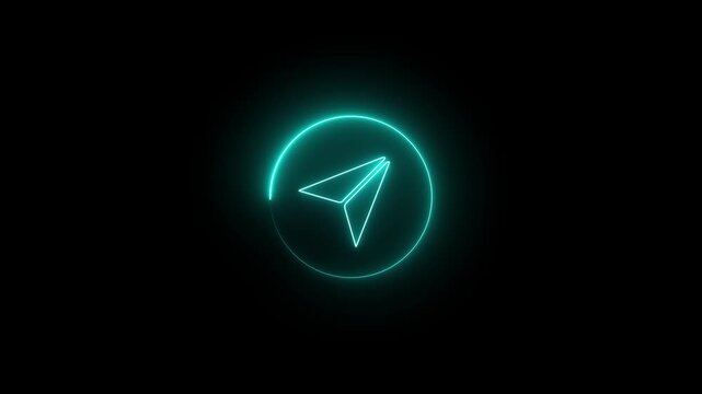 Glowing neon telegram icon isolated on black background 4k video.