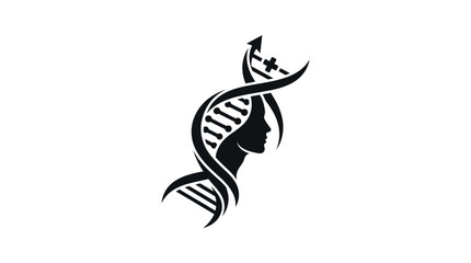 Fototapeta premium Human profile silhouette merges with a complex DNA strand.