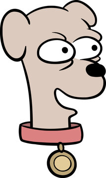 Dog face with open eyes looking forward, friendly playful cartoon illustration