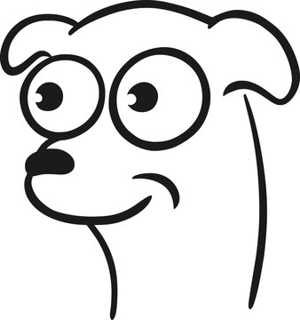 Dog face with open eyes looking forward, friendly playful cartoon illustration