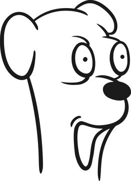 Dog face with open eyes looking forward, friendly playful cartoon illustration
