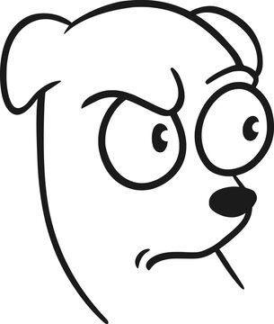 Dog face with open eyes looking forward, friendly playful cartoon illustration