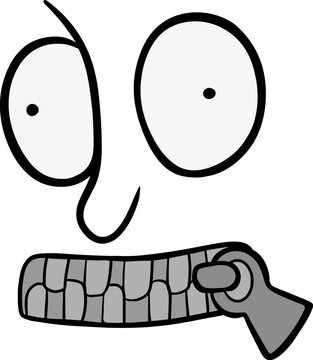 Funny minimalist vector face with zipped mouth expressing silence, secrecy, and restrained communication