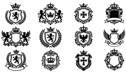 Fototapeta premium Premium Royal Heraldic Shield and Decorative Crest Silhouette Icon Pack