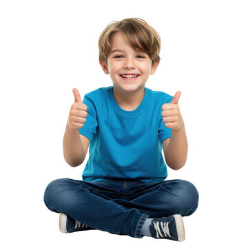 Happy boy giving thumbs up isolated on transparent background
