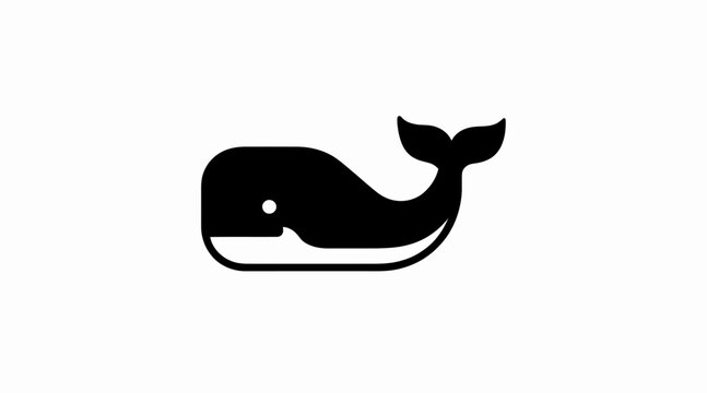 Minimalist black whale silhouette swimming icon.