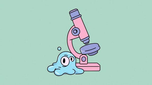 Amoeba mascot flat design side view microscope theme water color colored pastel. 