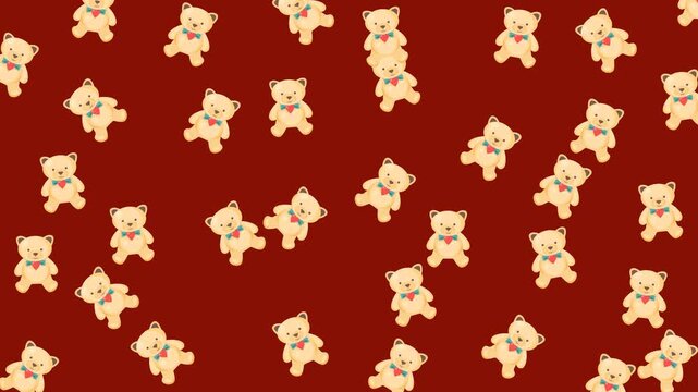 Valentine's Day Pattern Featuring Cute Teddy Bears with Bowties on Red Background