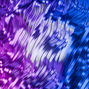 Abstract background of slices of wavy shiny metal objects in blue, and pink tones with a white core.