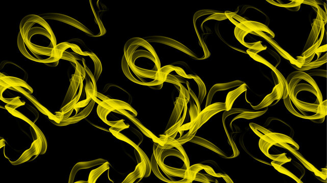 Yellow abstract smoke waves on black background