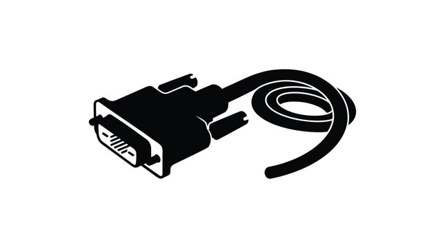 Vga Connector With Cable In Black Silhouette