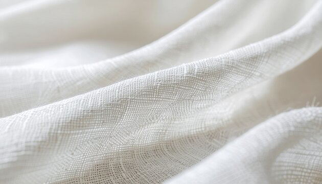 Soft white woven linen fabric texture with gentle folds