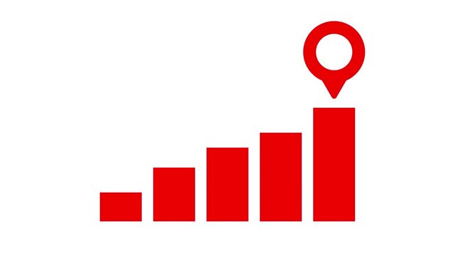 Business growth bar chart flat vector animation with location pin marker and milestone destination video concept