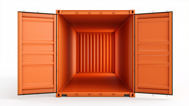 Empty open shipping container interior isolated on white background front view