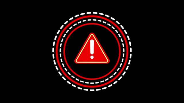 Exclamation Mark Warning Symbol within Futuristic Digital Circle on animated Black Background