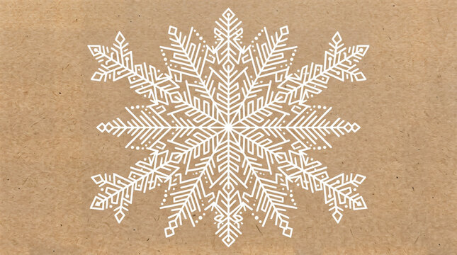 Hand drawn white snowflake on rustic kraft paper background texture