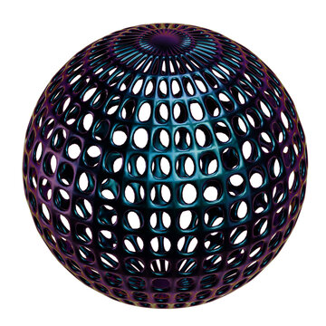 Iridescent Metallic Latticed Sphere Isolated on White