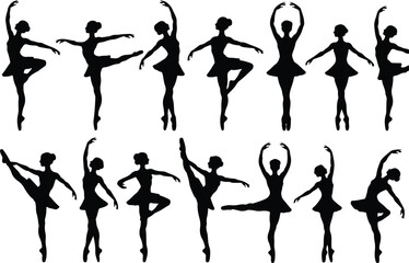 Ballet Dancer Silhouette Set, Ballet Dance Poses, Black Vector Collection © Thi