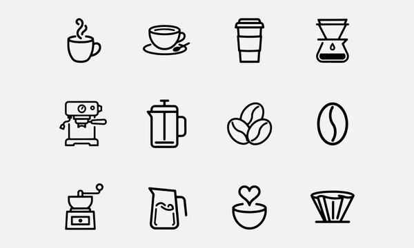  Coffee icon set. Containing coffee, mug, coffee cup, coffee machine, coffee beans